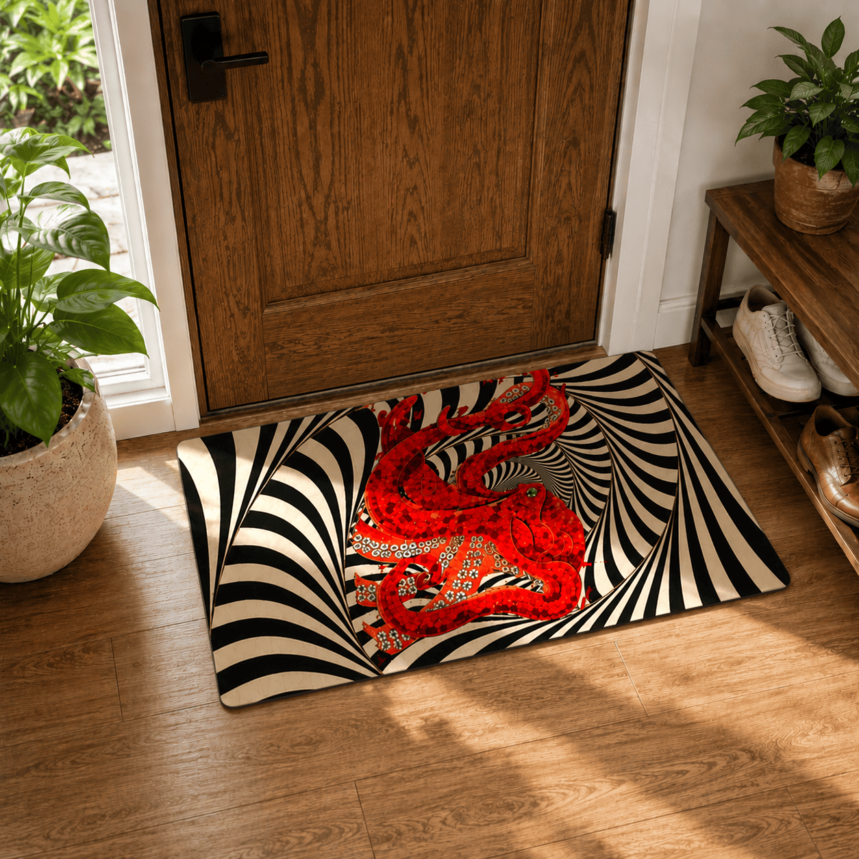 Optical Illusion Octopus Floor Mat Quick Dry Super Absorbent Non Slip Decor