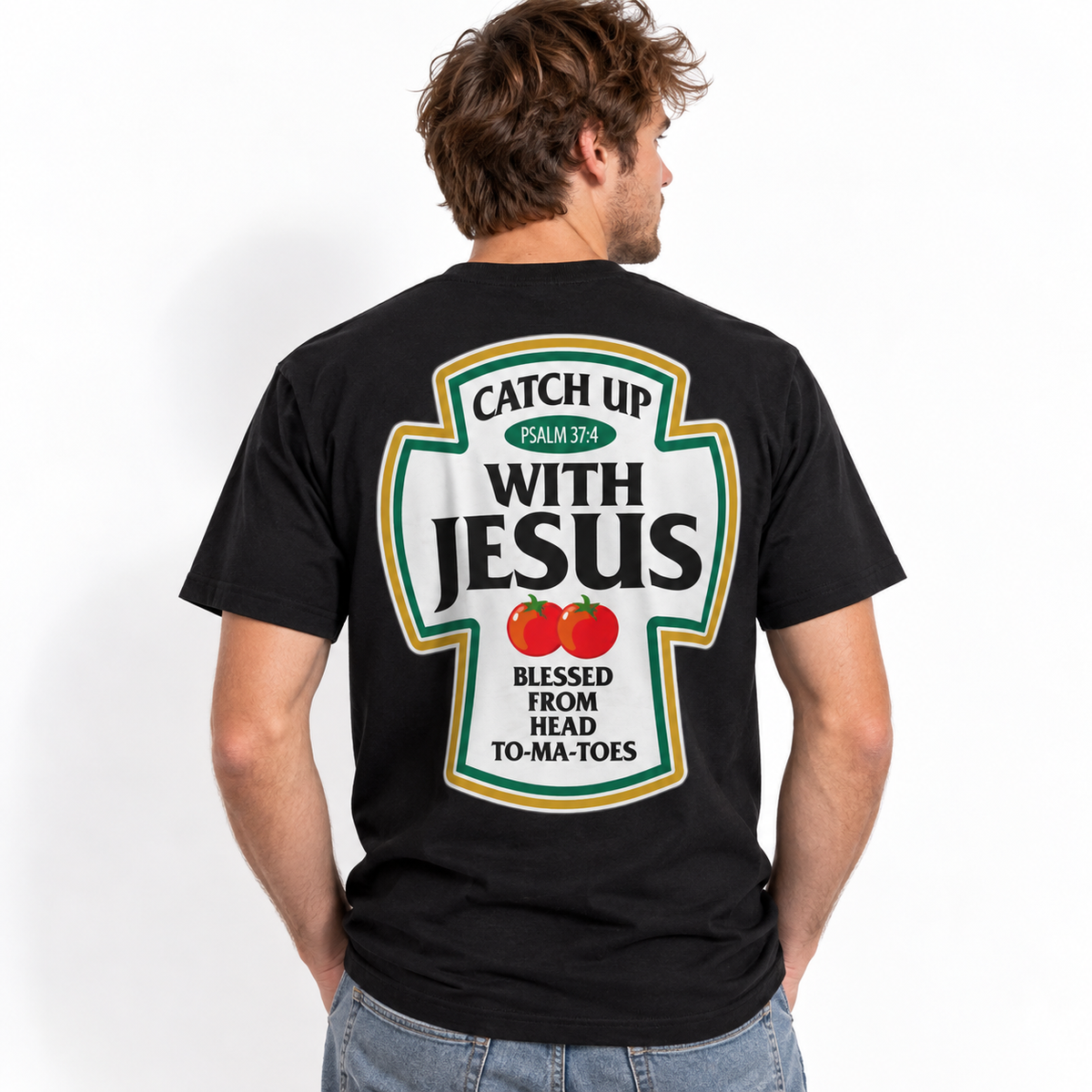 Catch Up With Jesus Psalm 37:4 Christian Ketchup Pun Men's T-Shirt