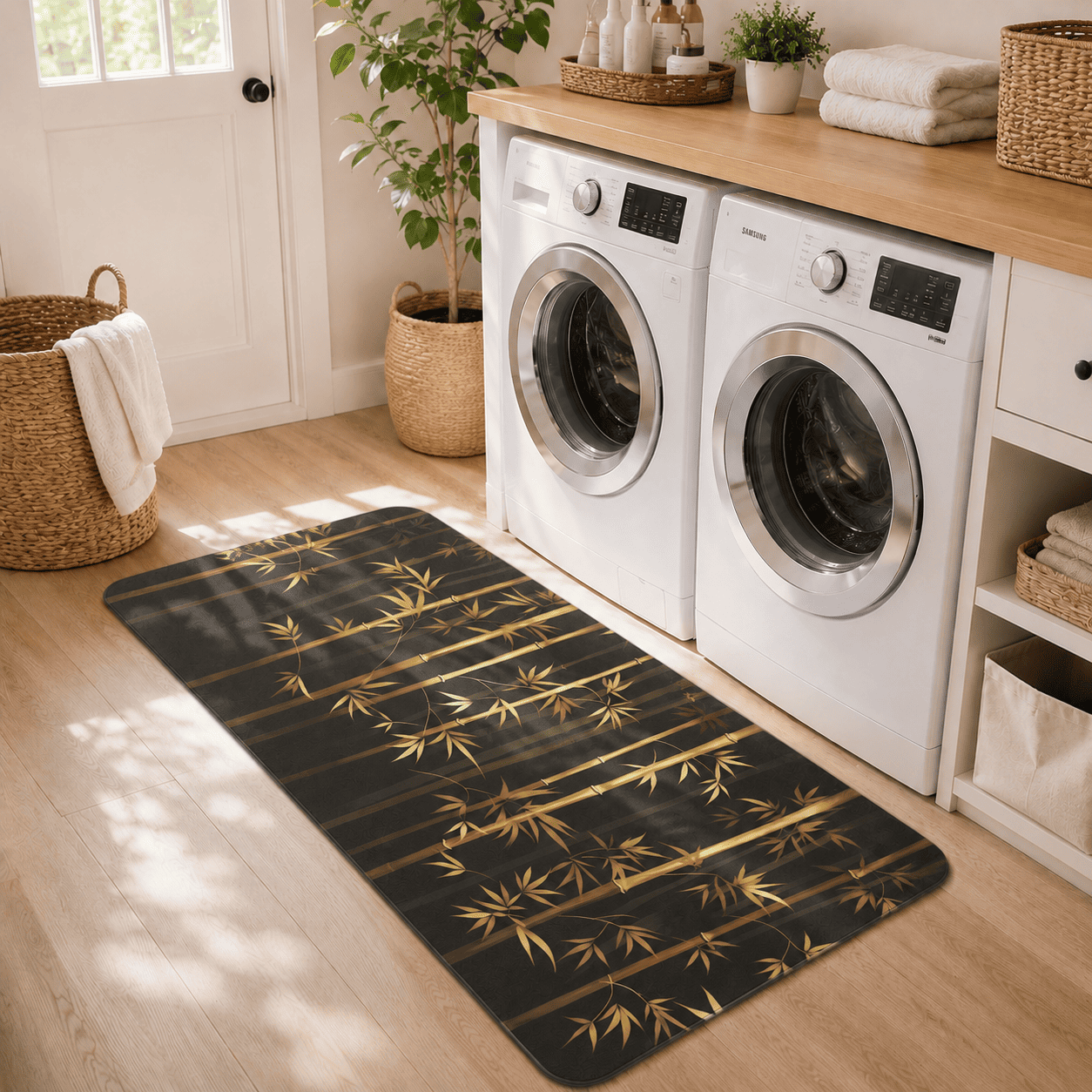 Bamboo Forest Entryway Mat Quick Dry Super Absorbent Non Slip Nature Decor