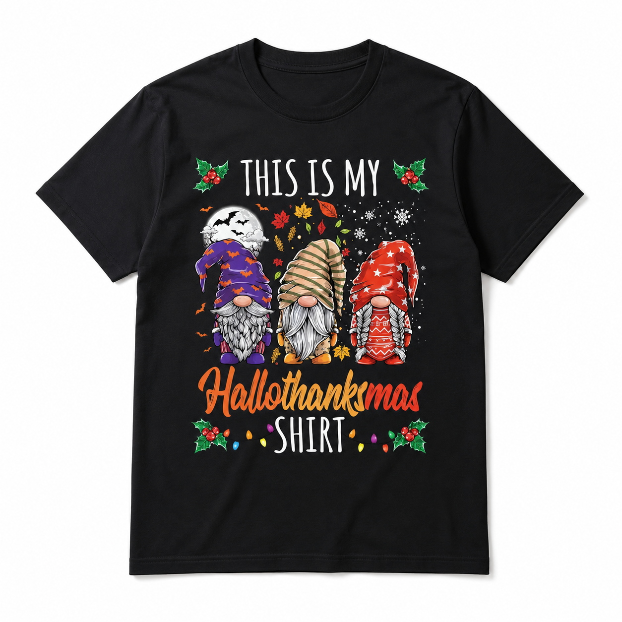 Hallothanksmas Gnomes Halloween Thanksgiving Christmas Men's T-Shirt