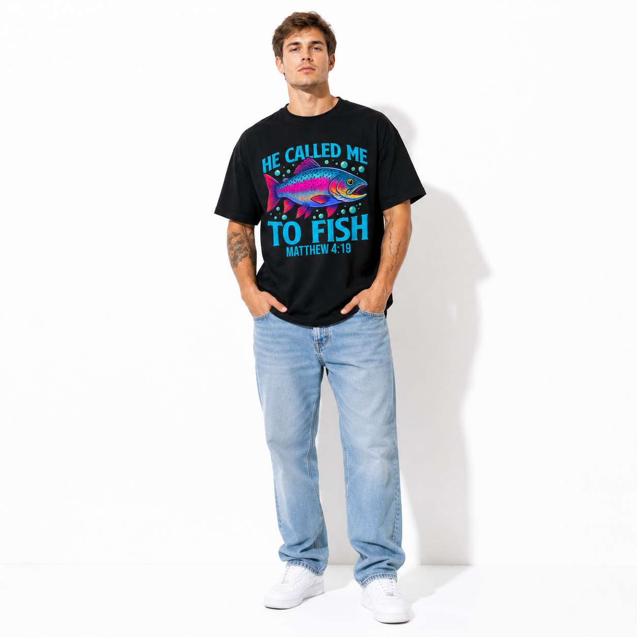 He Called Me to Fish Matthew 4:19 Christian Fishing Graphic T Shirt