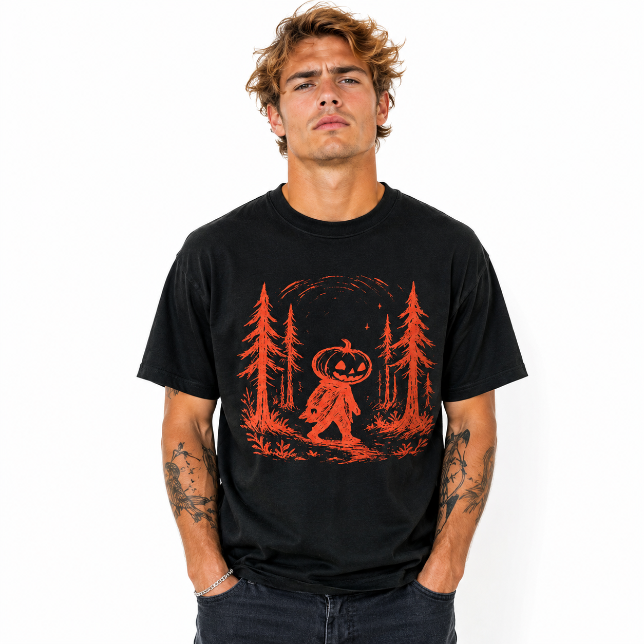 Halloween Pumpkin Head Forest Creature Spooky Vintage Graphic Men's T-Shirt