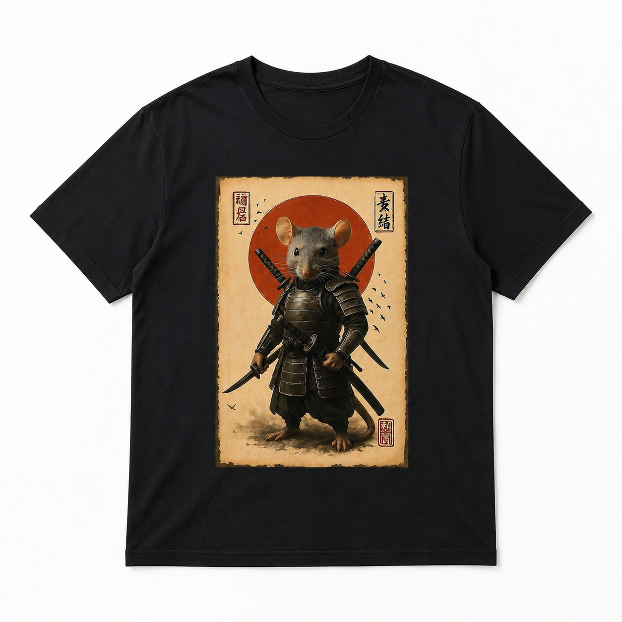 Vintage Japanese Samurai Rat Warrior Graphic T-Shirt Anime Art Tee