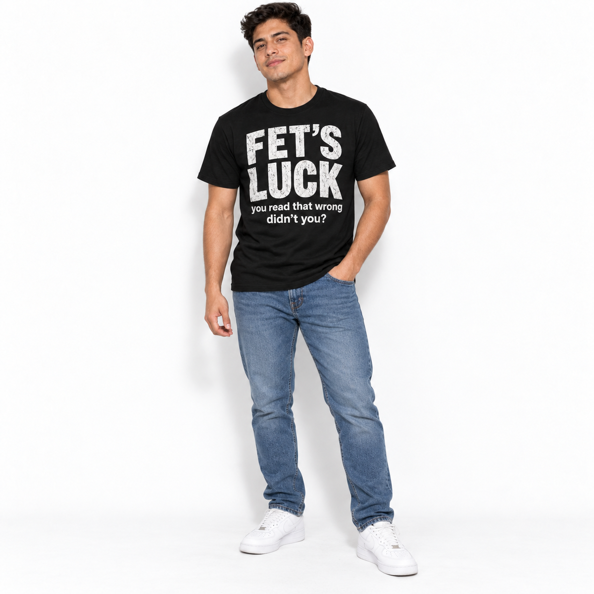 Fet's Luck You Read That Wrong Funny Wordplay Graphic Men's T-Shirt