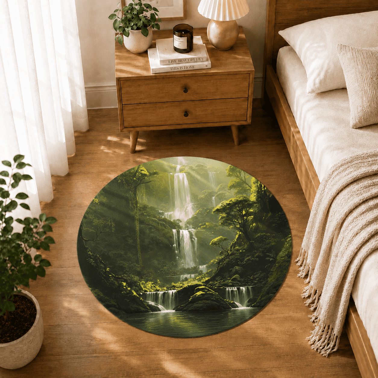Jungle Waterfall Kitchen Mat Quick Dry Super Absorbent Non Slip Nature Decor