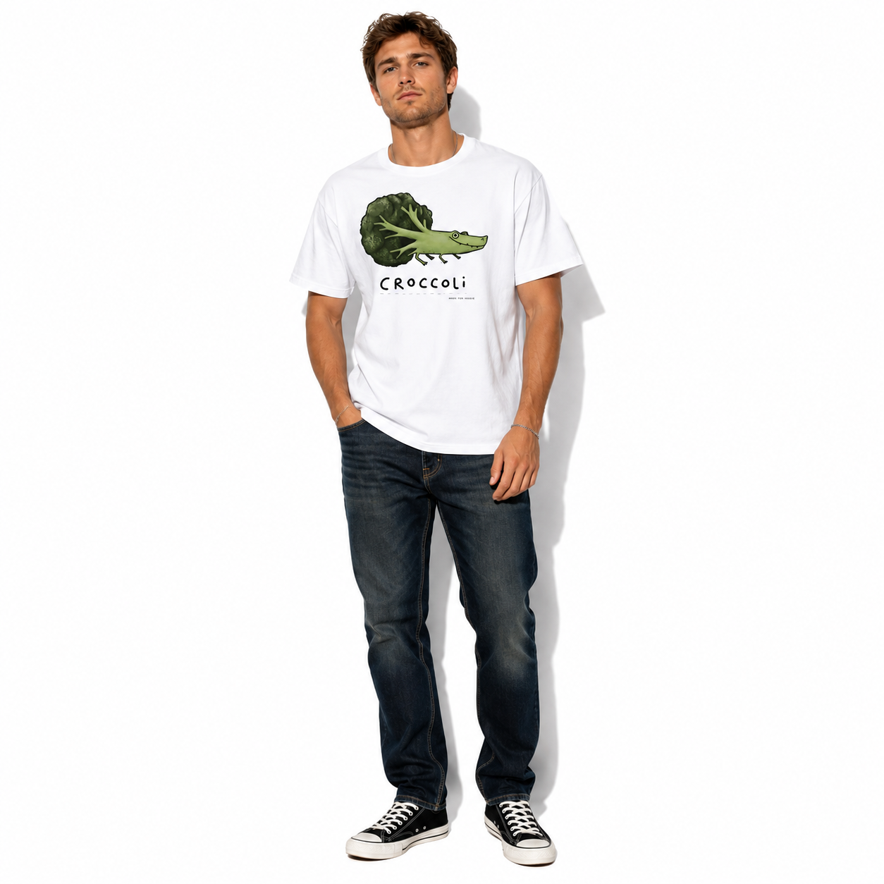 Croccoli Funny Broccoli Crocodile Graphic T-Shirt Cute Food Pun Tee for Men