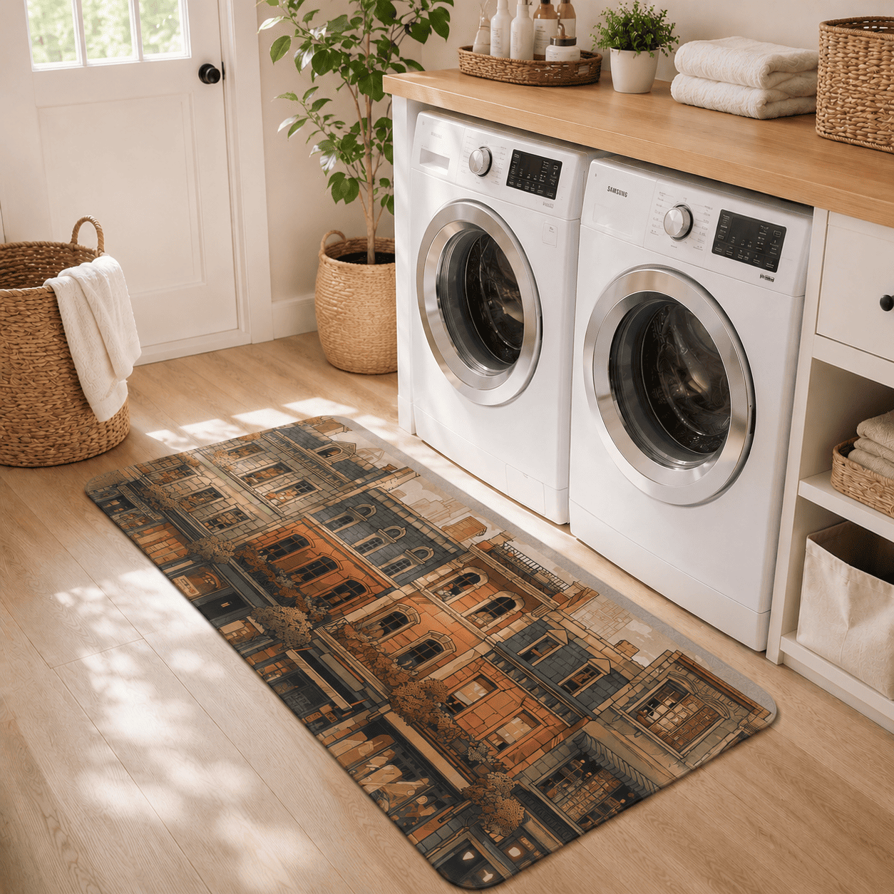 European Cityscape Bath Mat Quick Dry Super Absorbent Non Slip Anime Style