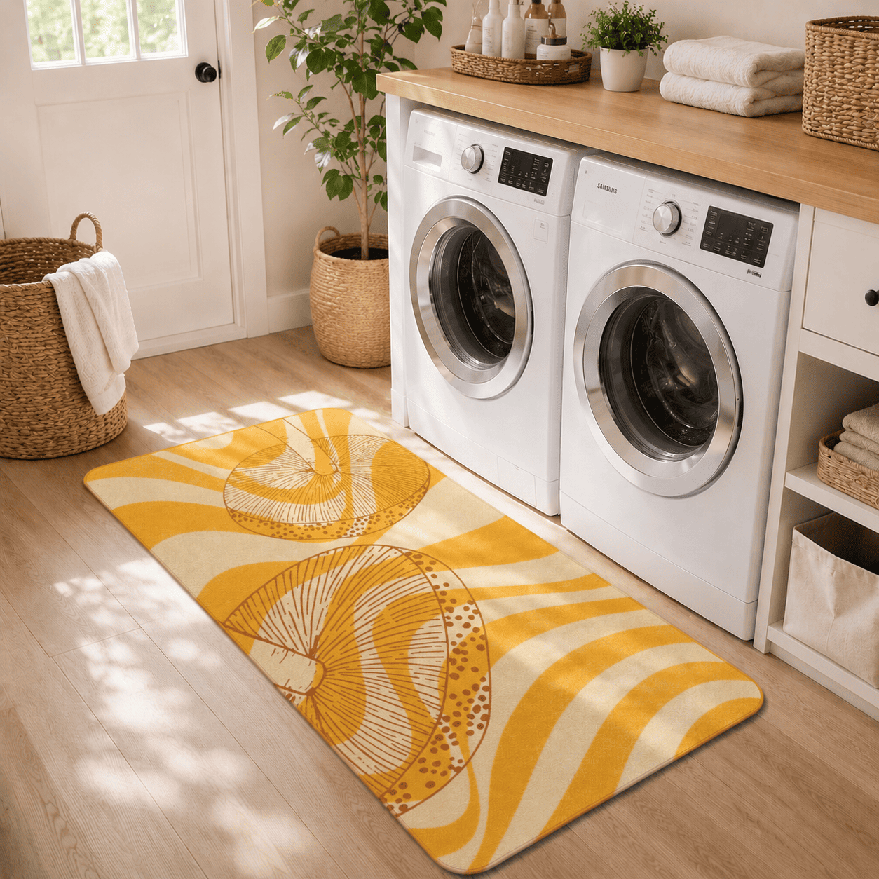 Summer Mushroom Bath Mat Quick Dry Super Absorbent Non Slip Sunny Floral Decor