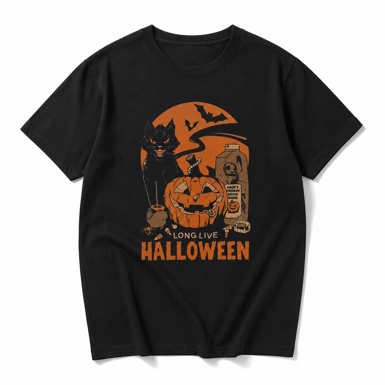 Long Live Halloween Black Cat Pumpkin Spooky Vintage Graphic Men's T-Shirt