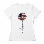 Patriotic USA Flag Sunflower Graphic Tee - America Script Floral Summer T-Shirt