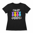 Women‘s Easter Bunny Chillin with My Peeps Graphic T-Shirt Cute Spring Tee