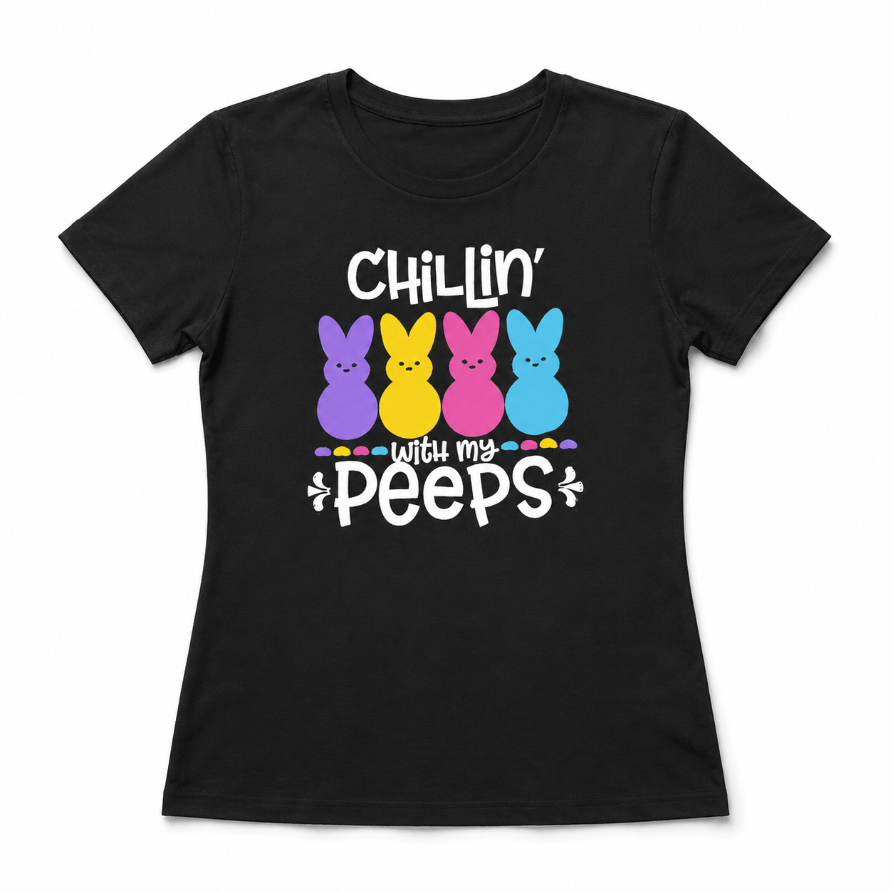 Women‘s Easter Bunny Chillin with My Peeps Graphic T-Shirt Cute Spring Tee