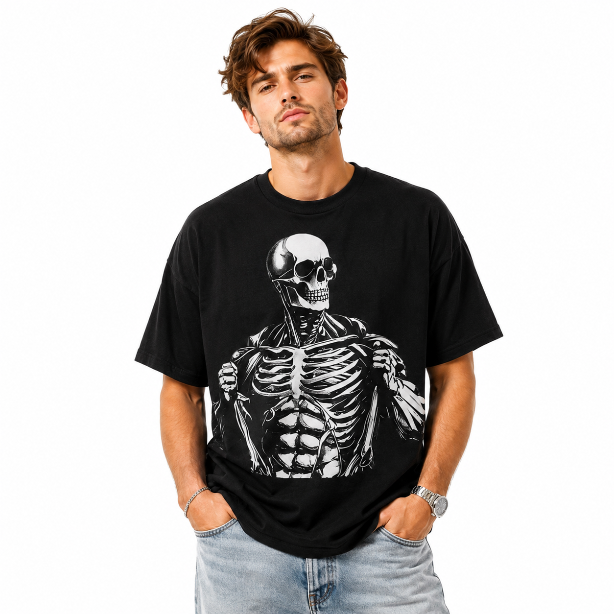 Skeleton Anatomy Graphic T-Shirt Men’s Gothic Horror Streetwear Tee