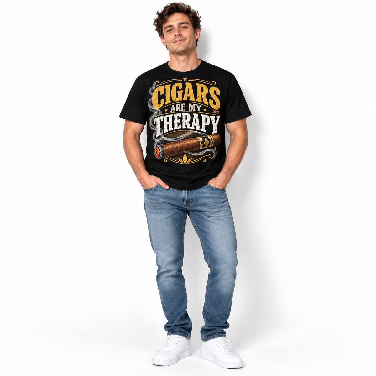 Cigars Are My Therapy Funny Cigar Smoker Vintage Graphic Men's T-Shirt