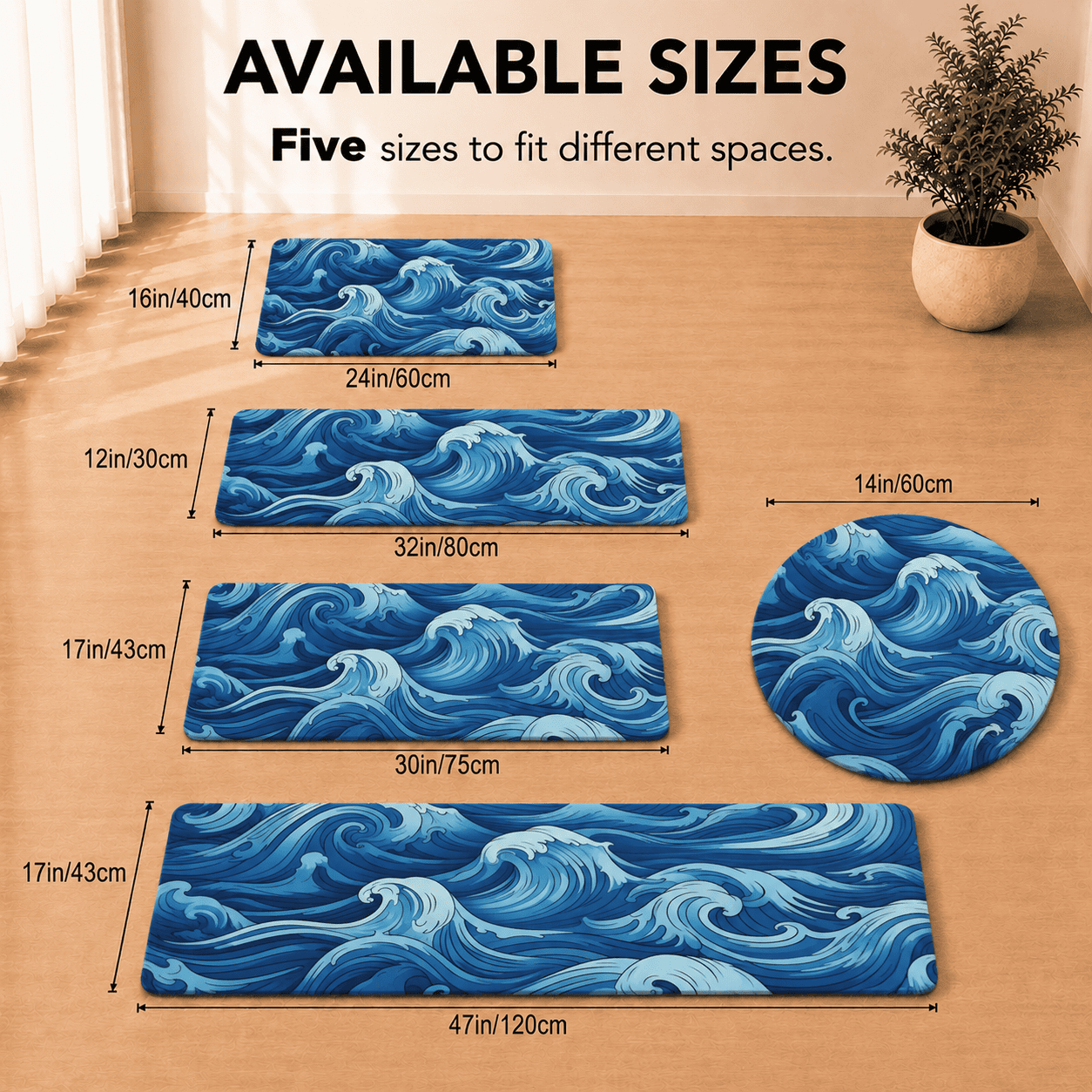 Ocean Waves Floor Mat Quick Dry Super Absorbent Non Slip Coastal Home Decor