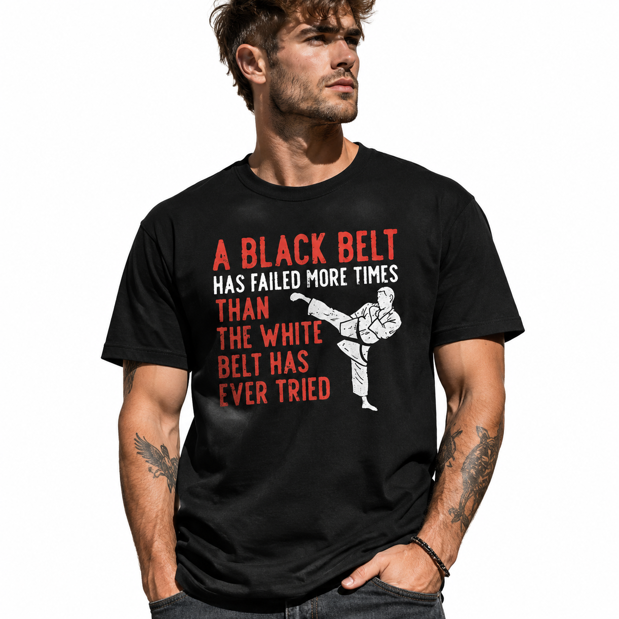 Black Belt Martial Arts Motivation Graphic T-Shirt Karate Tee for Men