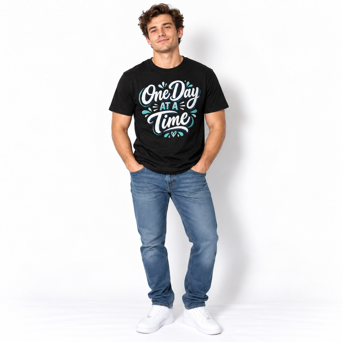 One Day at a Time Motivational Positive Quote Graphic Men's T-Shirt