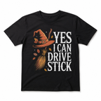 Yes I Can Drive Stick Funny Witch Broom Halloween Graphic Men's T-Shirt