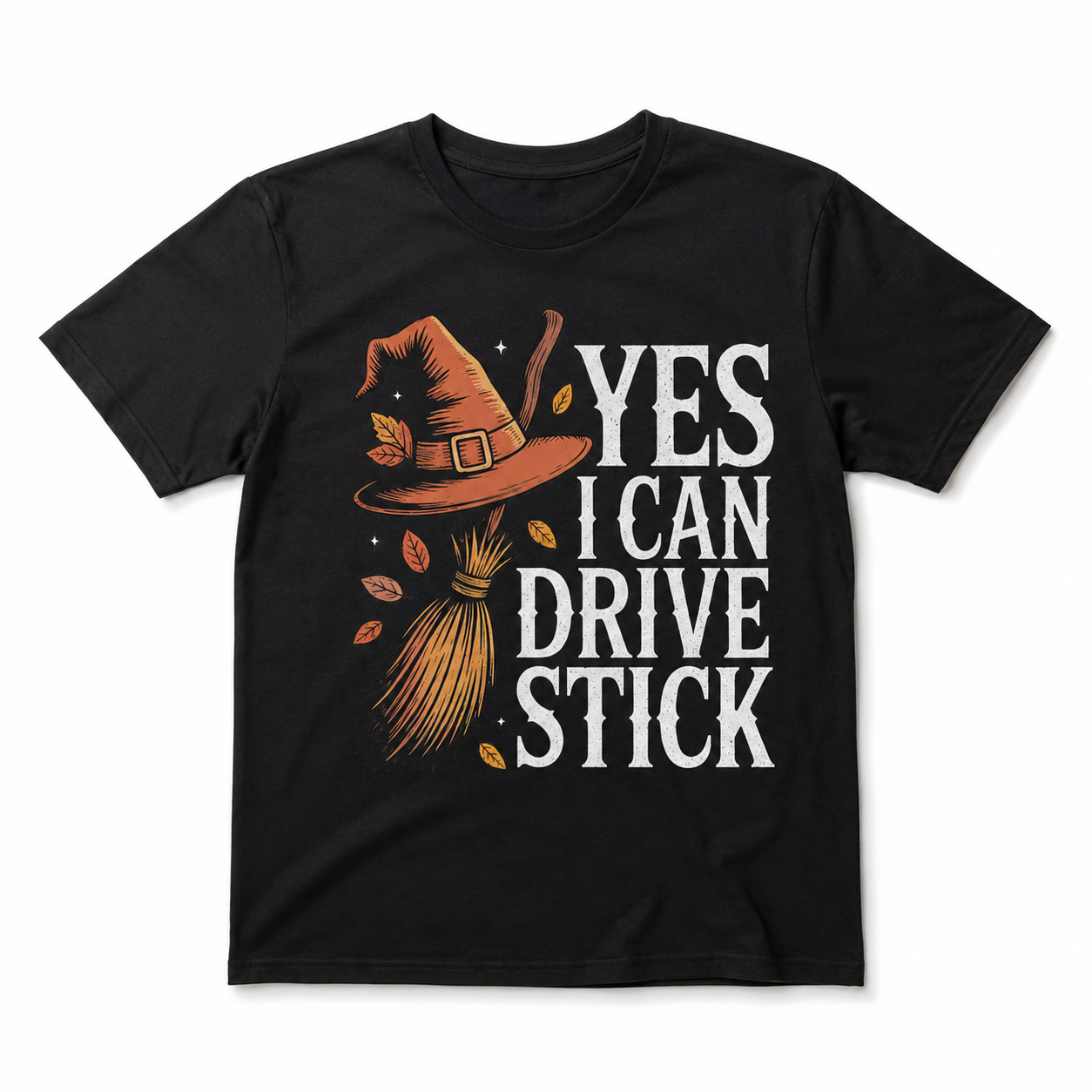 Yes I Can Drive Stick Funny Witch Broom Halloween Graphic Men's T-Shirt