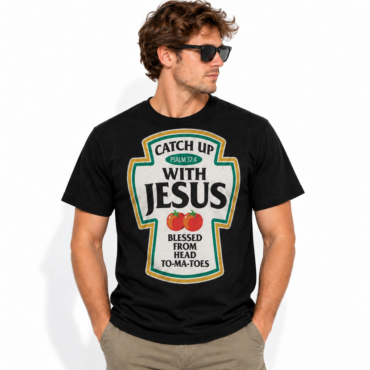 Catch Up With Jesus Psalm 37:4 Christian Ketchup Pun Men's T-Shirt