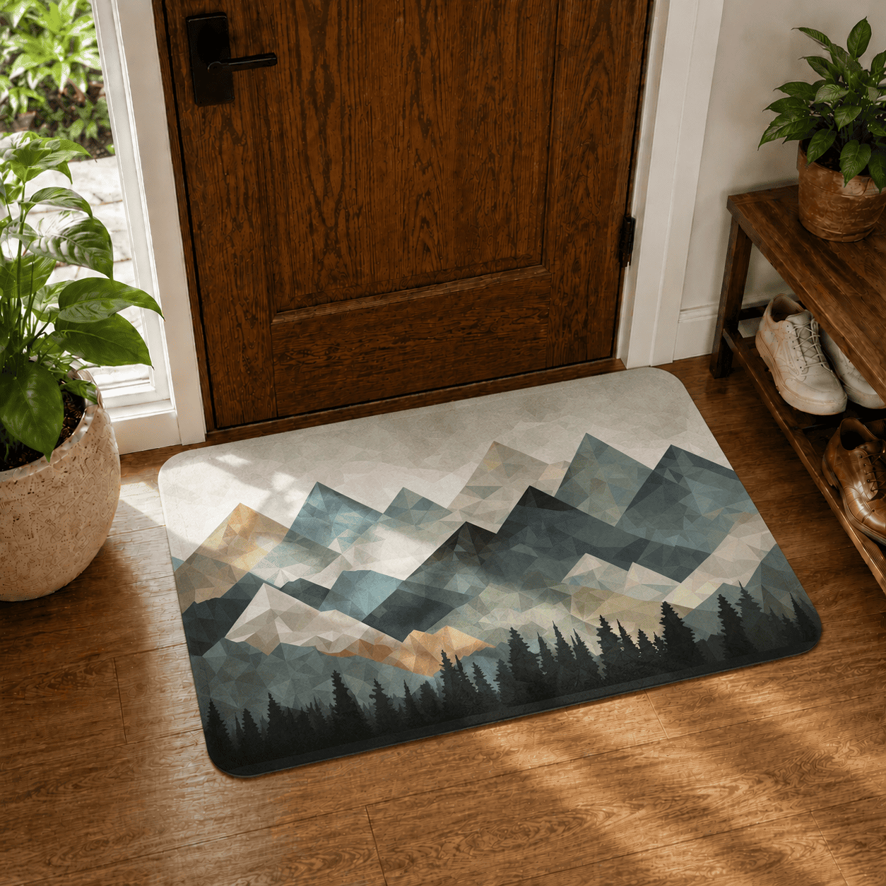 Low Poly Mountain Floor Mat for Entryway Quick Dry Non Slip Super Absorbent