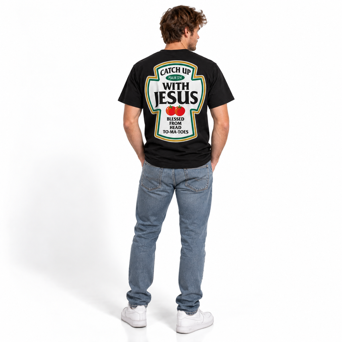 Catch Up With Jesus Psalm 37:4 Christian Ketchup Pun Men's T-Shirt