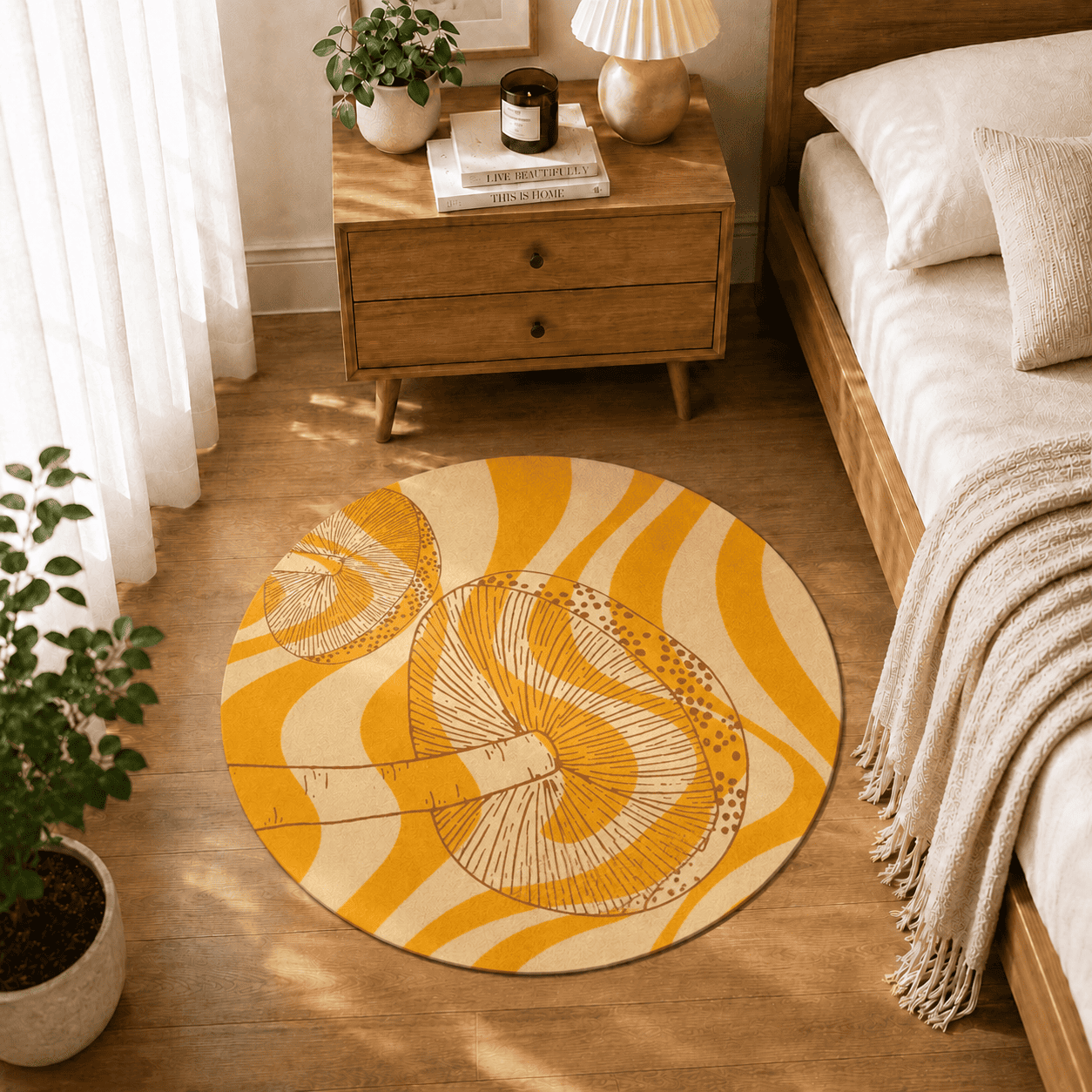 Summer Mushroom Bath Mat Quick Dry Super Absorbent Non Slip Sunny Floral Decor