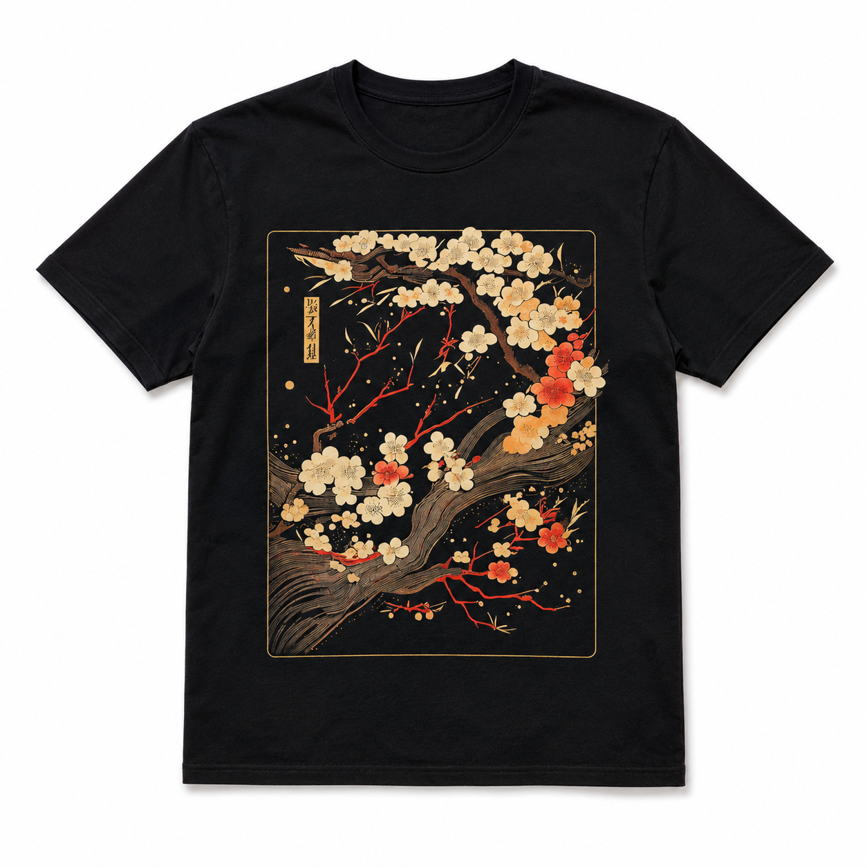 Japanese Woodblock Cherry Blossom Graphic T-Shirt Floral Art Tee