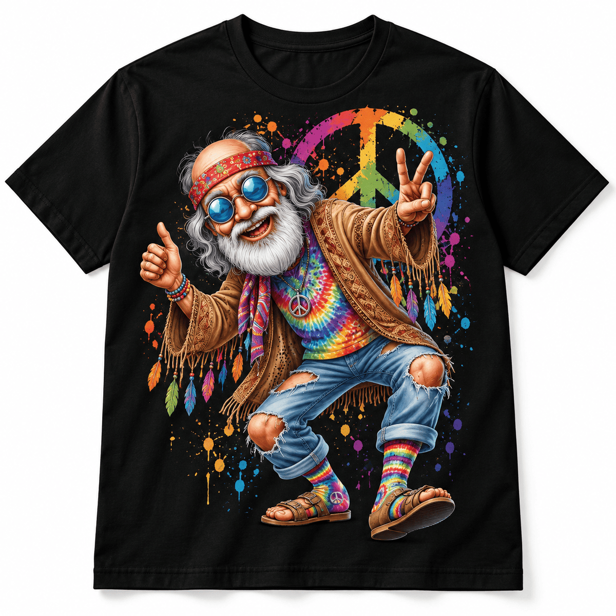 Funny Hippie Grandpa Peace Sign Tie Dye Men's Graphic T-Shirt