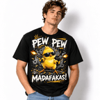 Funny Pew Pew Chick Action Cartoon Men's Graphic T-Shirt