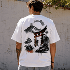 Japanese Torii Gate T-Shirt - Zen Mountain Ink Wash Art Asian Streetwear Tee