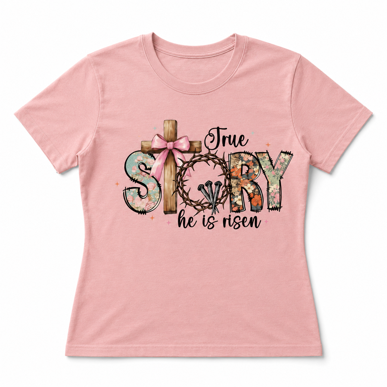 Women's He Is Risen True Story Easter Graphic T-Shirt Christian Casual Tee