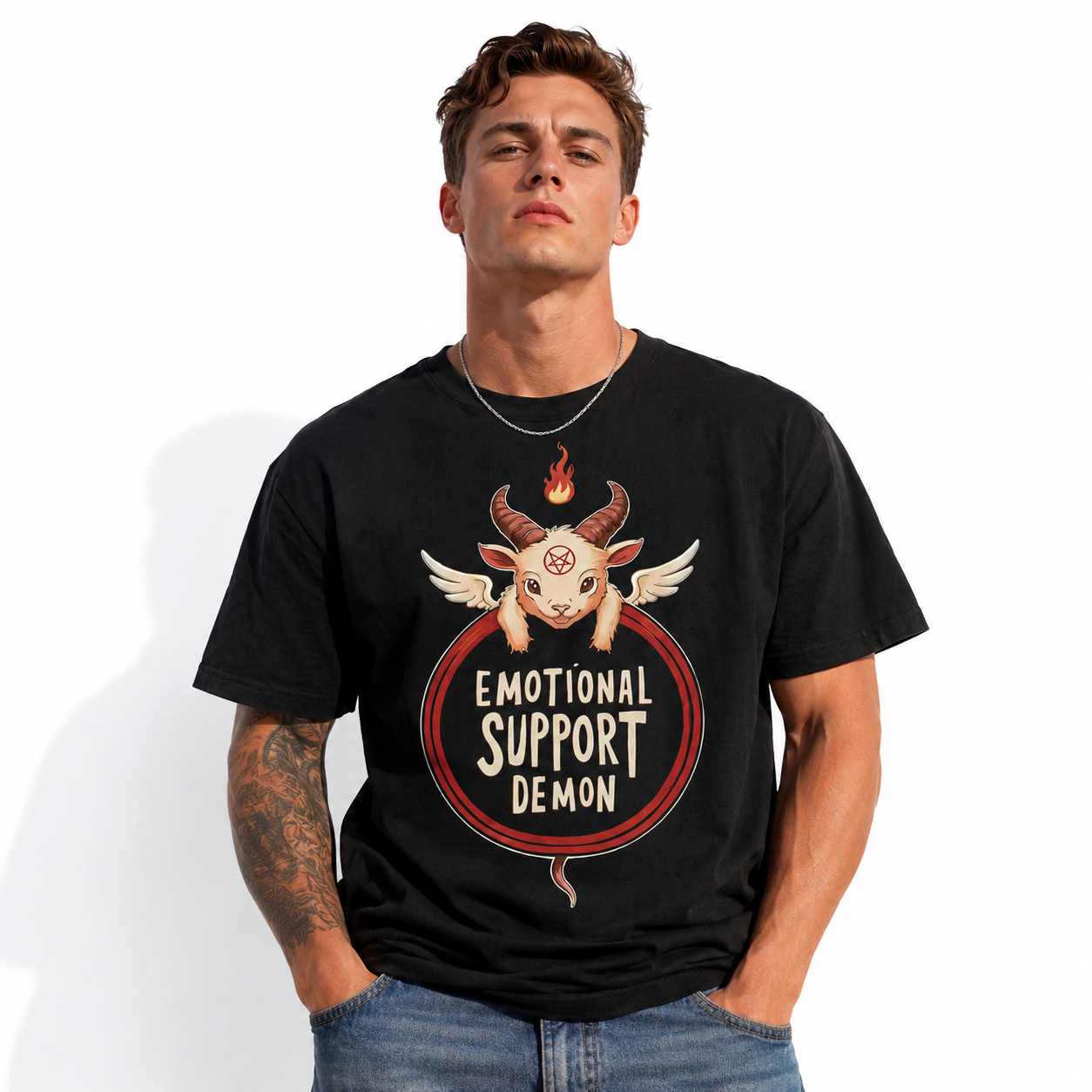 Emotional Support Demon Funny Goat Dark Humor Gothic Men's T-Shirt