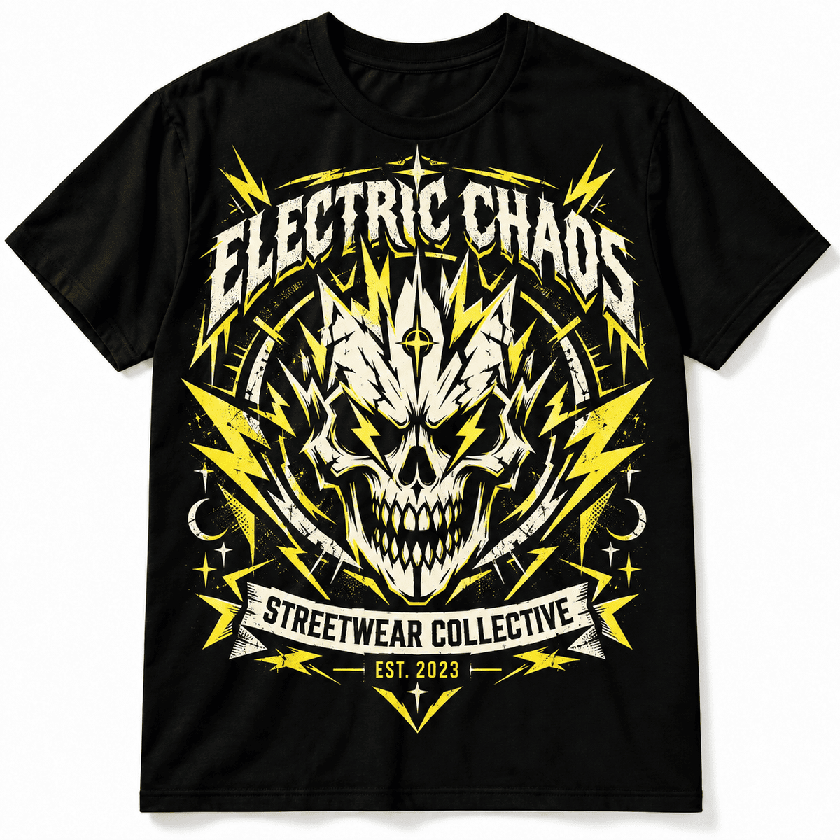 Electric Chaos Skull Lightning Streetwear Men's Graphic T-Shirt