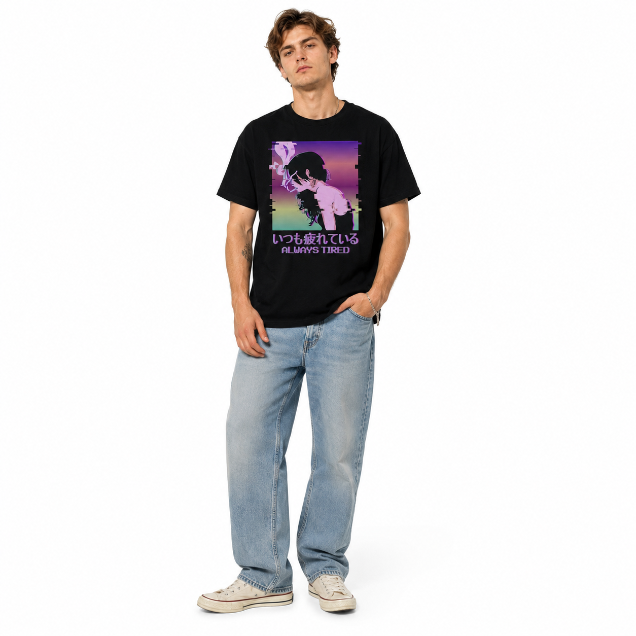 Always Tired Anime Aesthetic Graphic T-Shirt Vaporwave Japanese Tee for Men