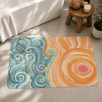 Blue and Orange Summer Vibe Modern Rug, Colorful Doormat, Sun and Sea Custom Design Living Room Carpet, Cute Bathmat, Nonslip Bedroom Rug,