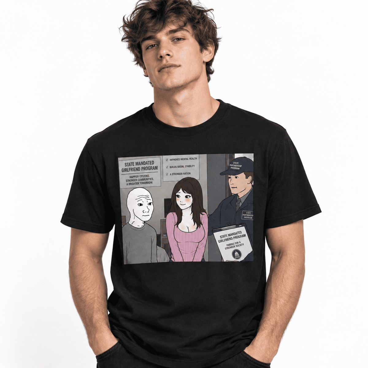 State Mandated Girlfriend Program Satire Meme Men's Graphic T-Shirt