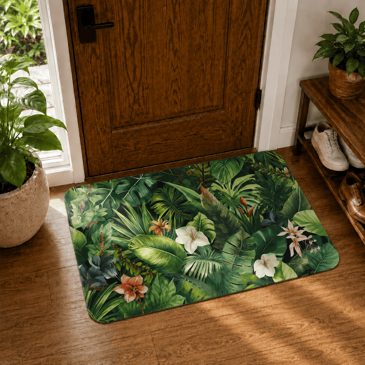 Tropical Jungle Kitchen Mat Quick Dry Super Absorbent Non Slip Botanical Decor