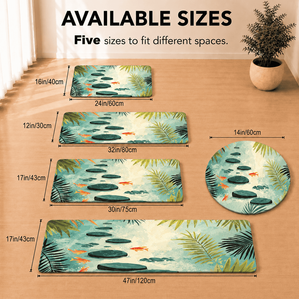 Koi Pond Laundry Room Mat Quick Dry Super Absorbent Non Slip Japanese Garden