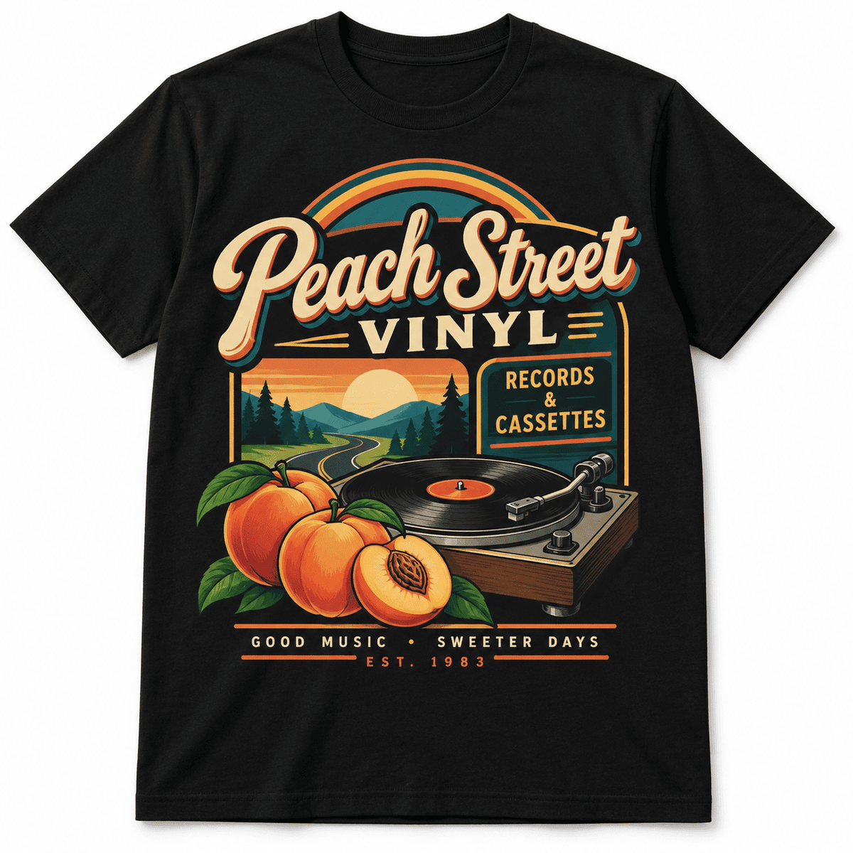 Peach Street Vinyl Retro Record Player Music Men's Graphic T-Shirt