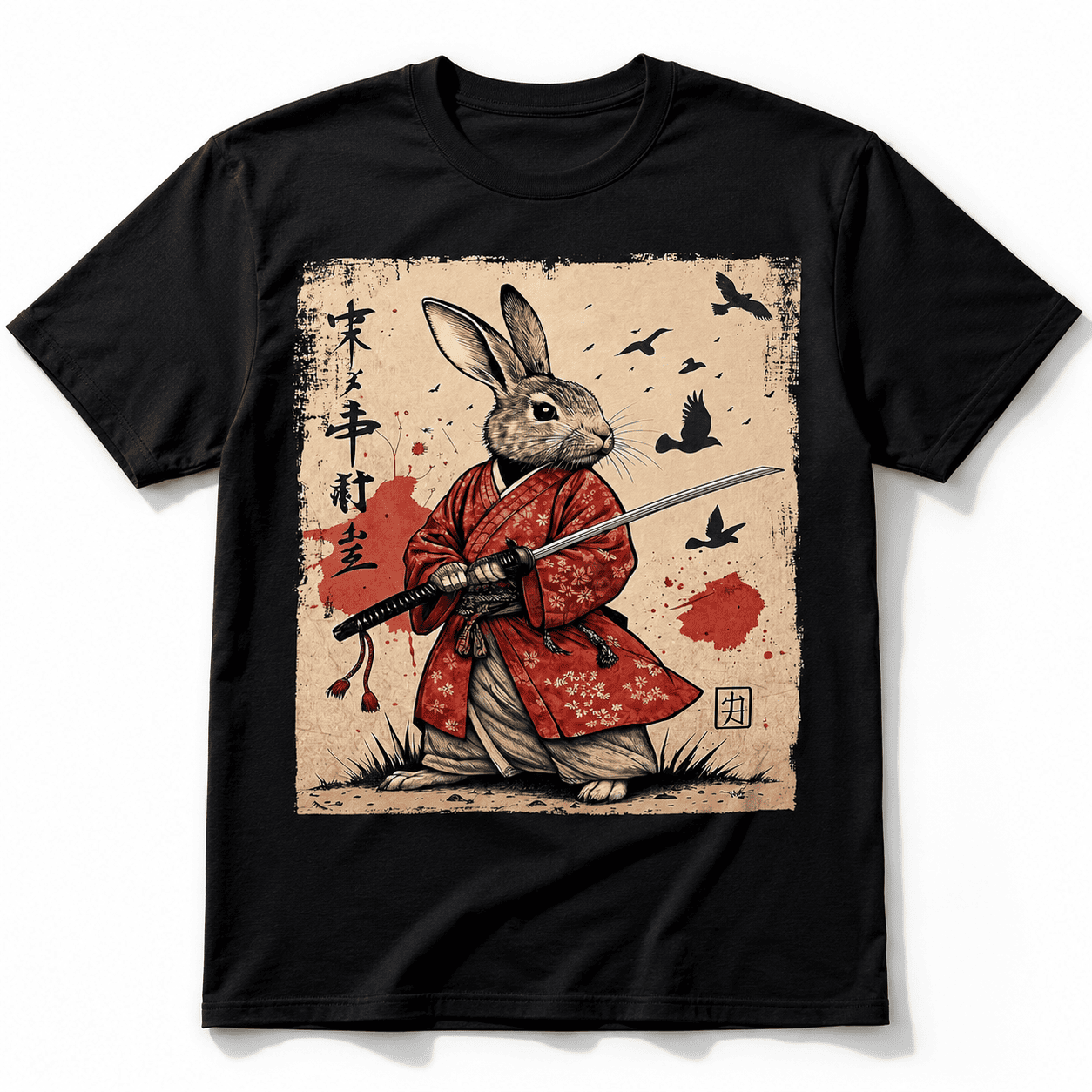 Samurai Rabbit Japanese Anime Graphic T-Shirt Retro Manga Streetwear Tee