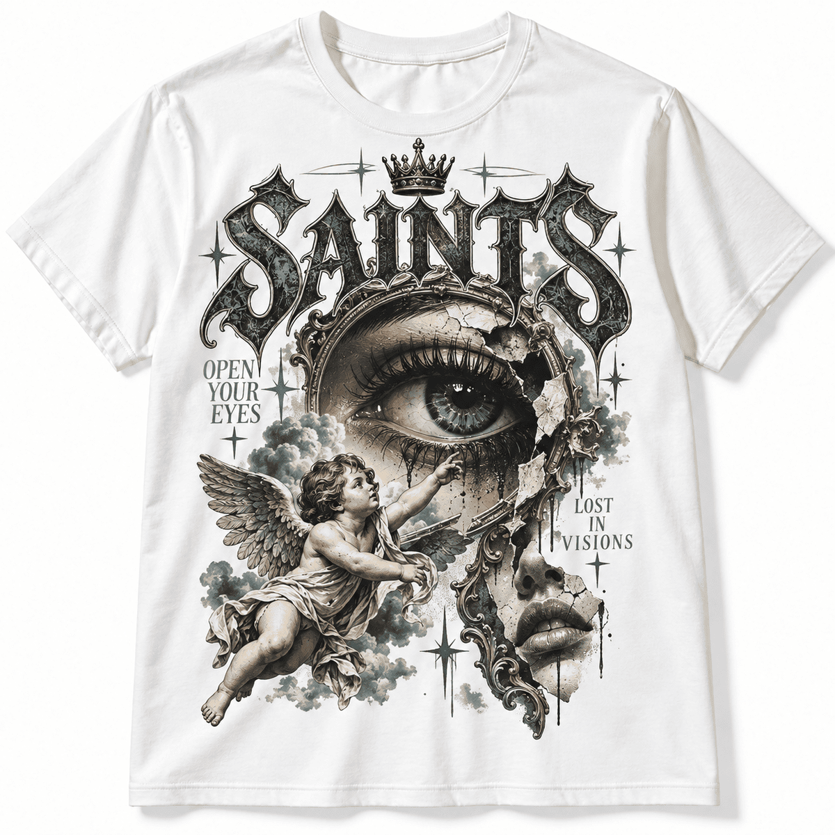 Saints Open Your Eyes Angel Vision Street Art Men's Graphic T-Shirt