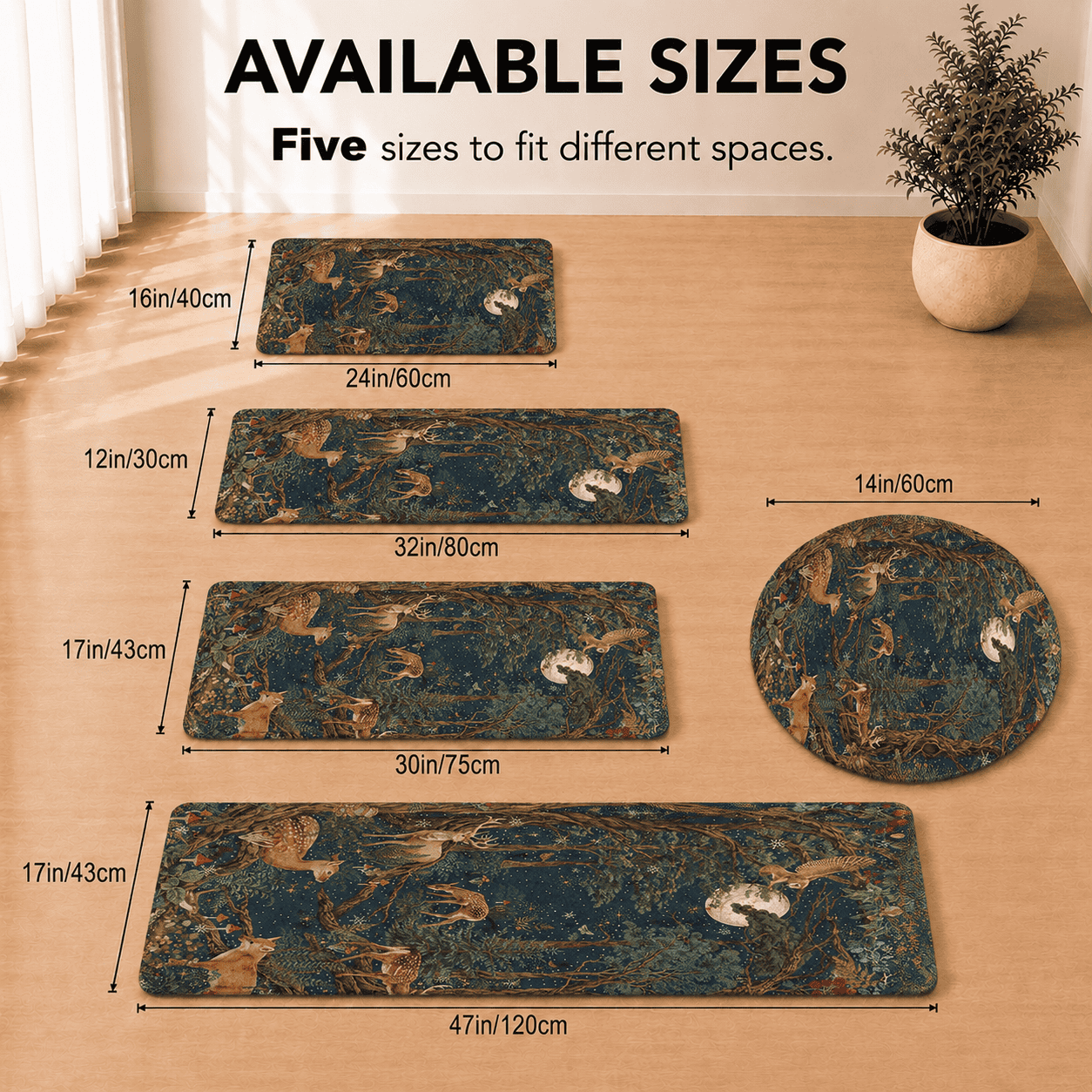 William Morris Woodland Bath Rug Quick Dry Super Absorbent Non Slip Forest Animals