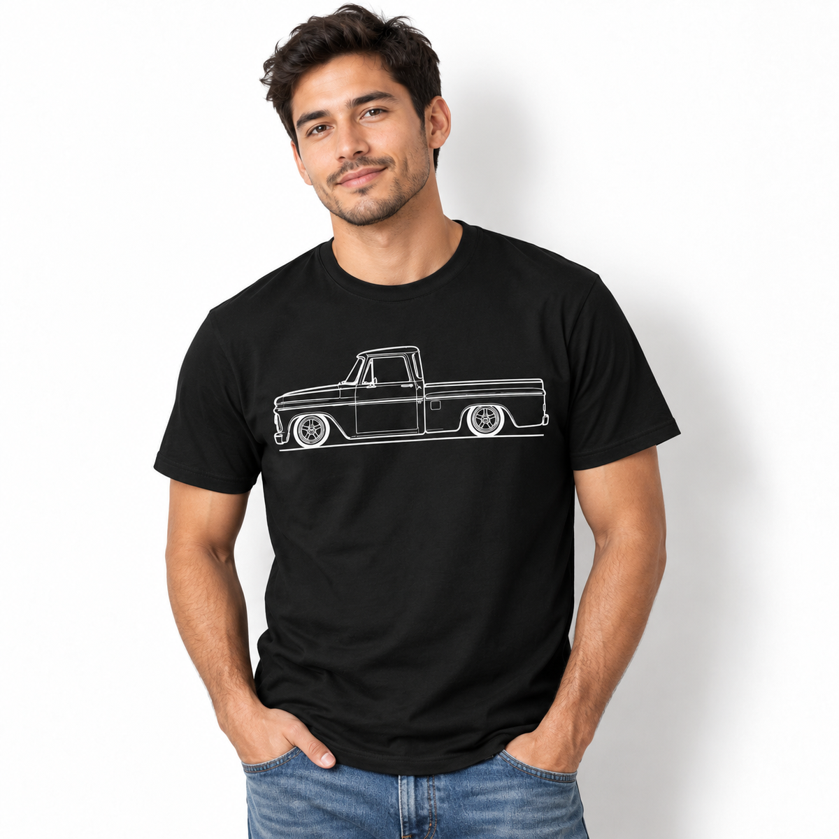 Classic Lowered Pickup Truck Outline Men's Graphic T-Shirt
