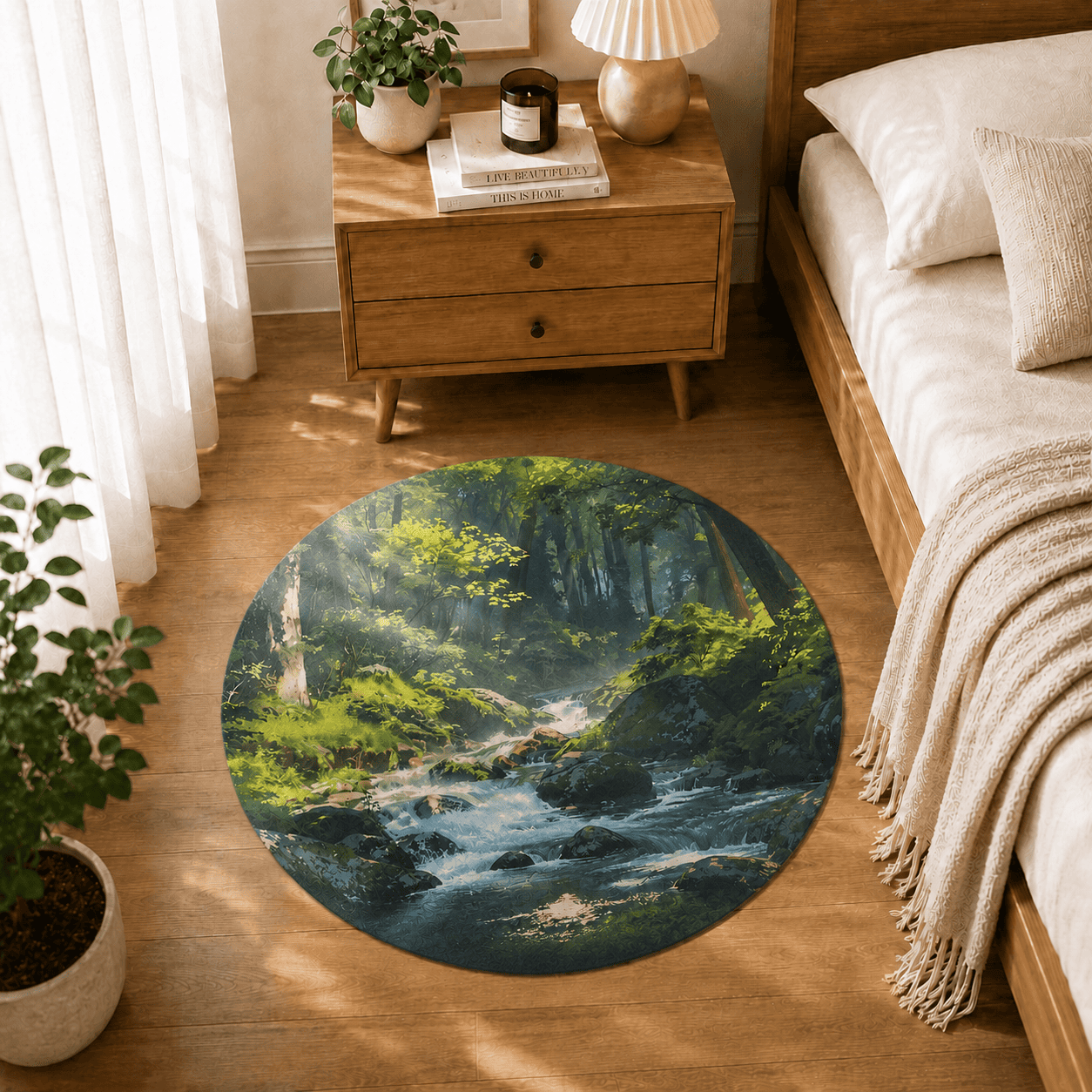 Anime Forest Bath Rug Quick Dry Super Absorbent Non Slip Vibrant Nature Decor