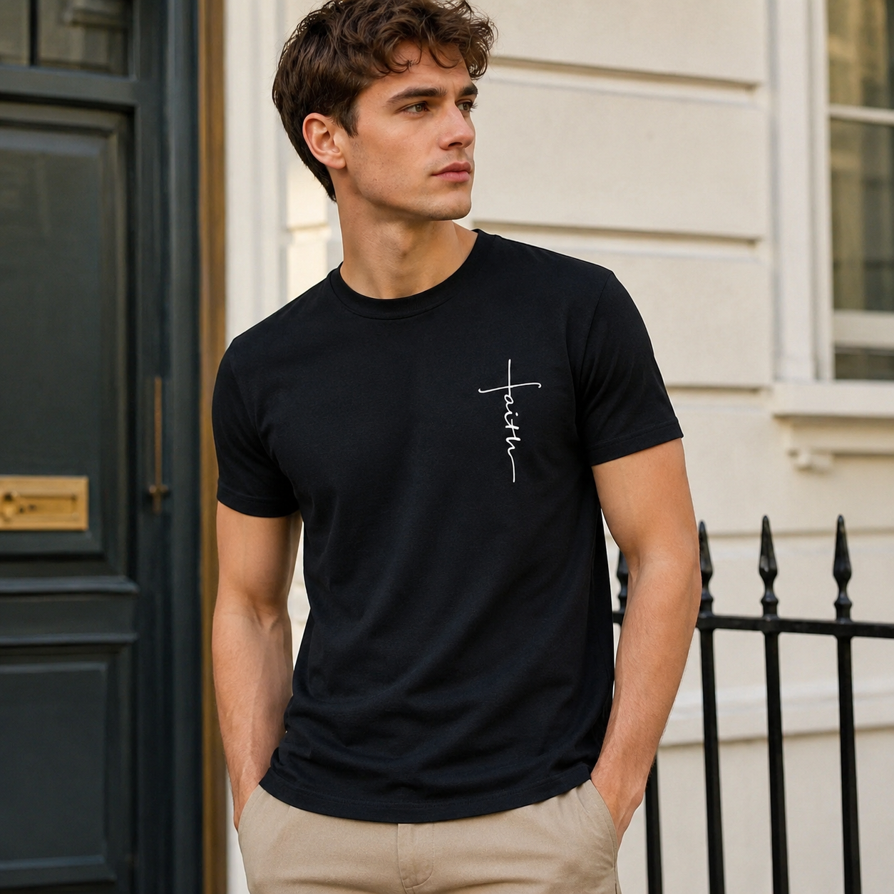 Faith Cross Graphic T-Shirt Men's Christian Crew Neck Casual Tee Top