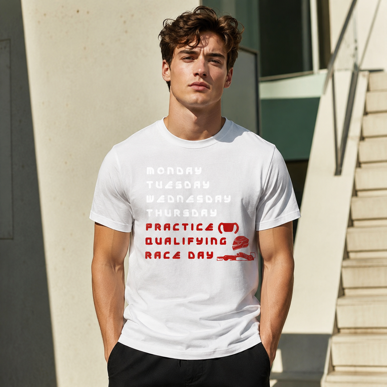 Funny Racing Week Schedule T-Shirt Practice Qualifying Race Day F1 Fan Tee