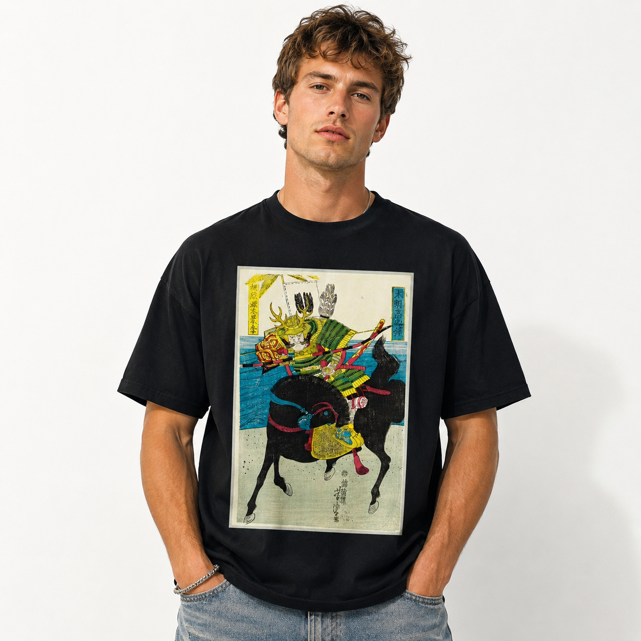 Vintage Japanese Samurai Warrior Ukiyo-e Anime Style Graphic Men’s Art T-Shirt
