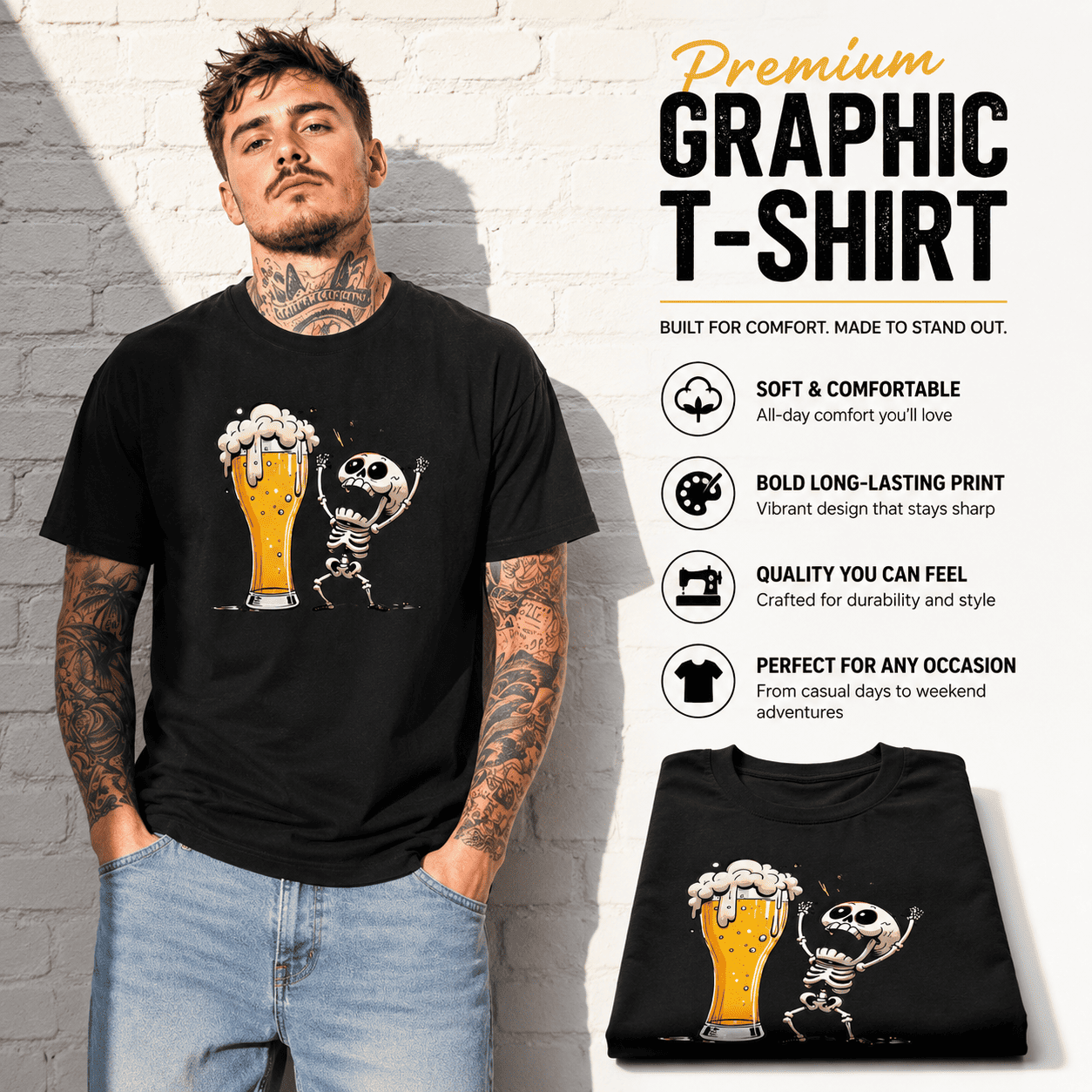 Funny Skeleton Beer Lover Drinking Humor Halloween Graphic Men's T-Shirt