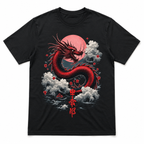 Japanese Dragon Rising Sun Kanji Graphic T-Shirt Samurai Style Tee